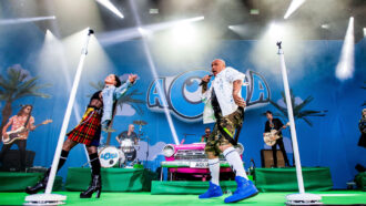 Aqua performing on stage at a music festival