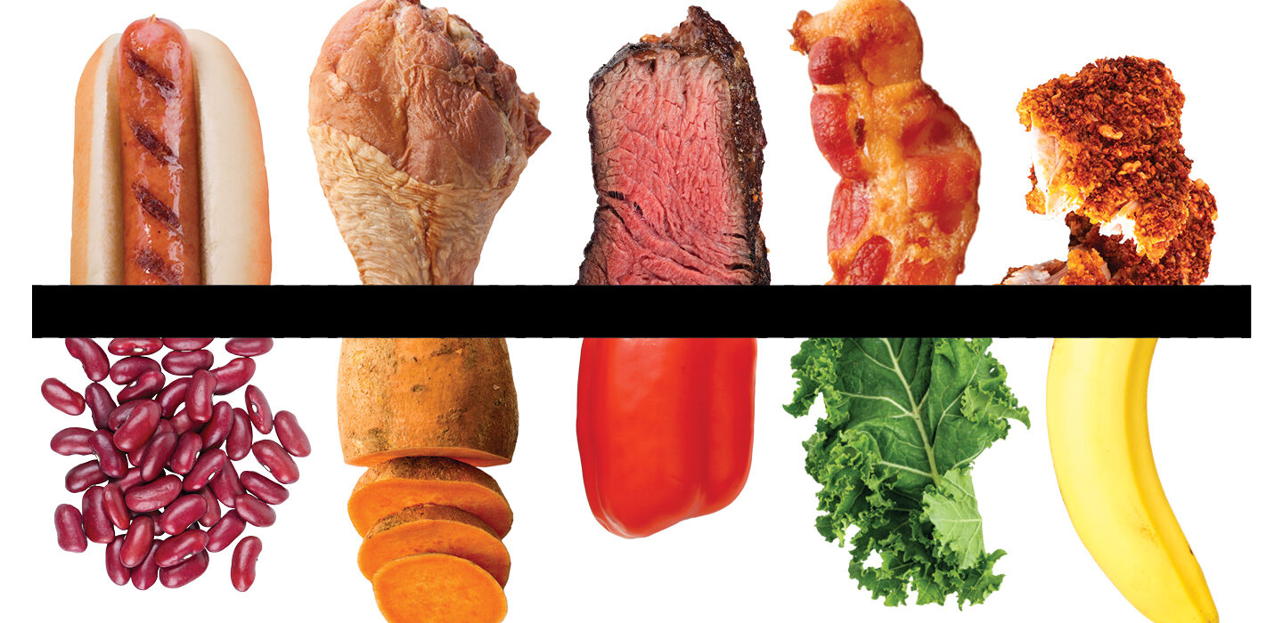 Collage of meat and vegetables