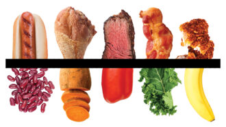 Collage of meat and vegetables