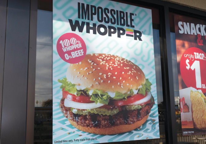 Poster of Burger King's plant-based Impossible Whopper