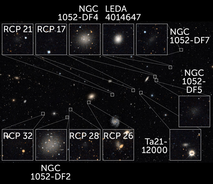 image showing 11 galaxies with inset images of the individual galaxies