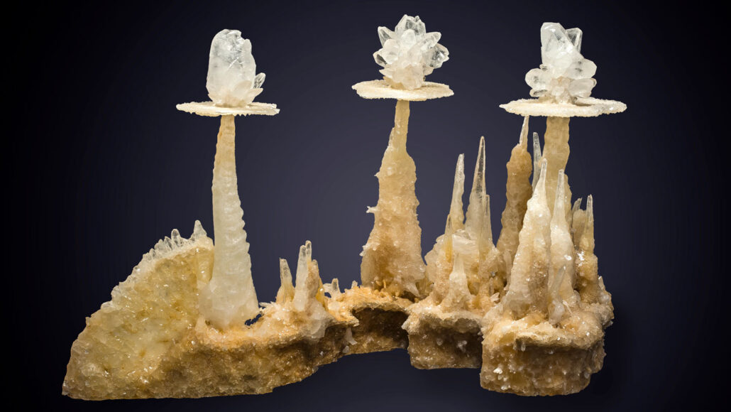 yellowish white calcite crystal that formed in a cave