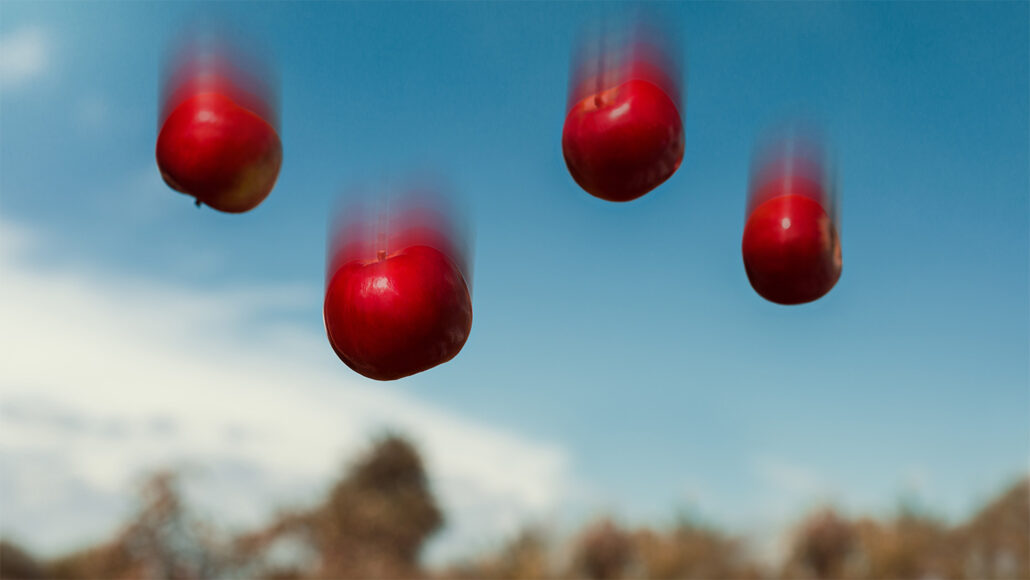 apples falling with motion blur