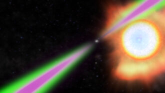 illustration of a neutron star that became a pulsar next to an orbiting star
