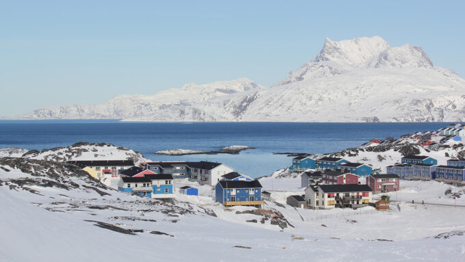 Buildings with mountains in the background in Nuuk, Greenland