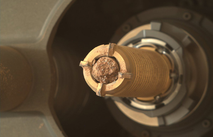 image of a rock core sample collected by the Perseverance rover