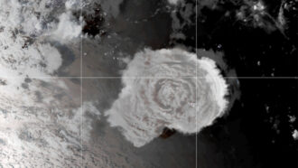 A view from space of the Hunga Tonga-Hunga Ha’apai volcano eruption