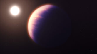 blurry illustration of the exoplanet Wasp-39 b with its star in the background