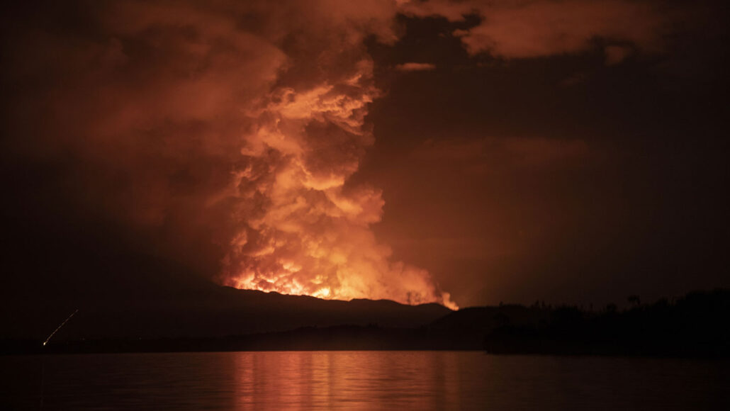 photo of Mount Nyiragongo erupting