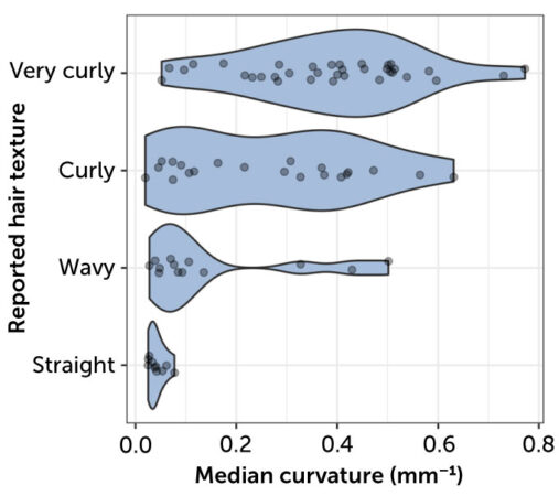 Self-reported hair texture vs. measured curvature