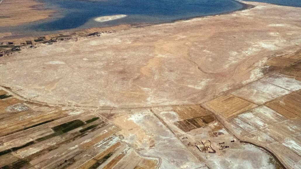 Iraq's Tell al-Hiba site, a sprawling desert landscape, seen from the air