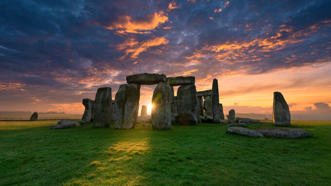 A photo of Stonehenge at sunset