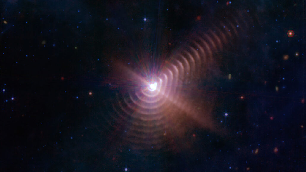 image of a dust shell formed after the collision of two stars