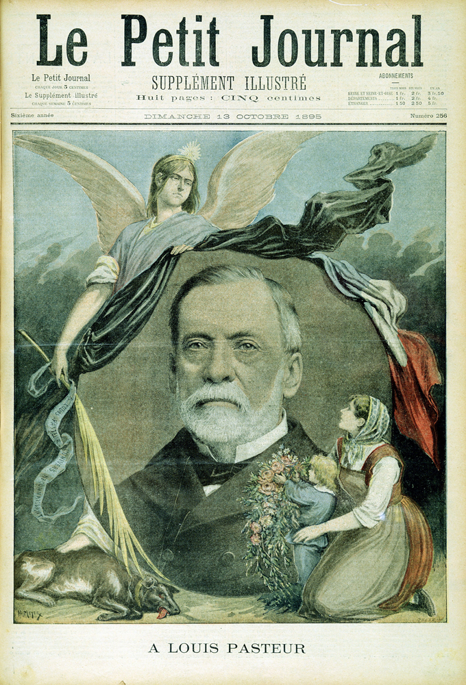 Un retrato pintado de Louis Pasteur en la portada de un periódico francés de 1895