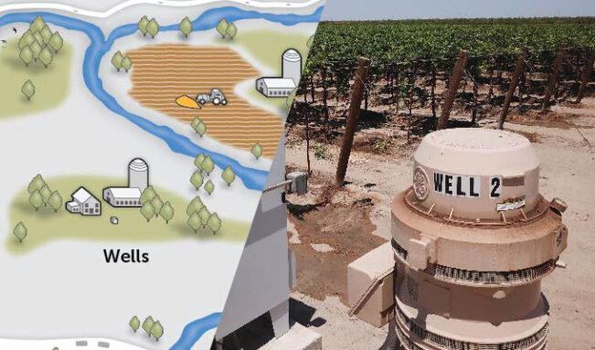 composite of a water well illustration and photo