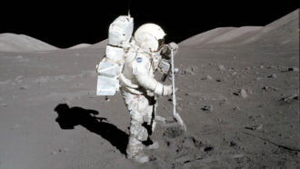 Apollo astronaut Harrison “Jack” Schmitt collects moon samples