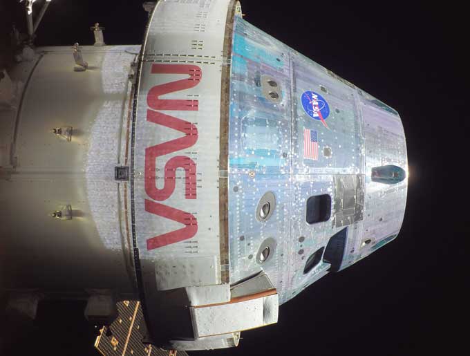 the Orion spacecraft against the backdrop of space