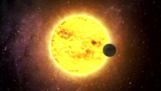 An illustration of an exoplanet passing in front of a star.