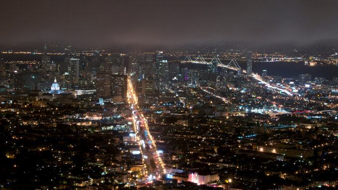 aerial photo of San Francisco at night