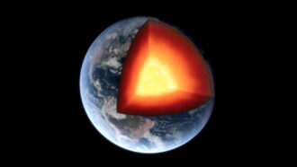 A rendering of the Earth with a quarter section removed to show the inner workings of the core.