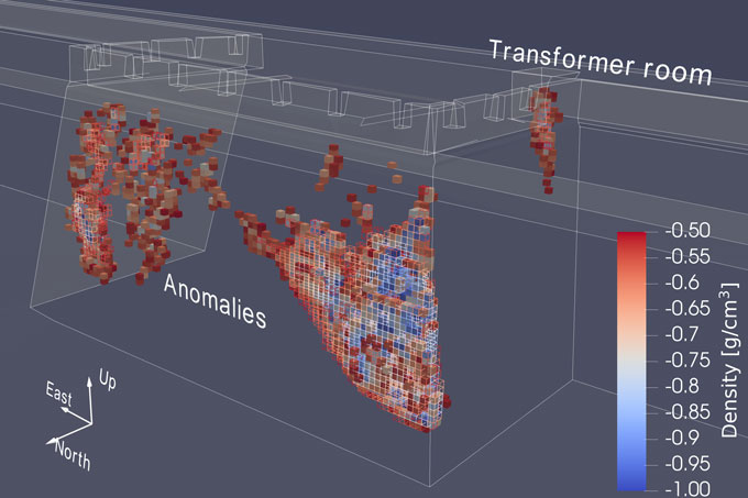 An image showing the density of a section of the Xi'an fortress walls.