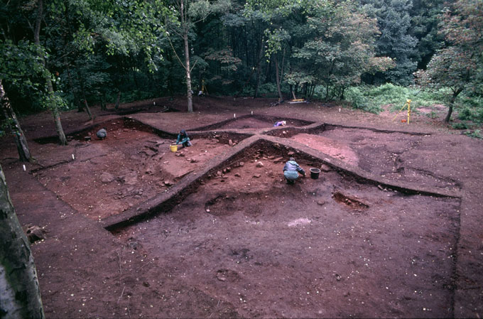 Dig site of one of 59 burial mounds at Heath Wood, a Scandinavian cremation cemetery in Derby, England.