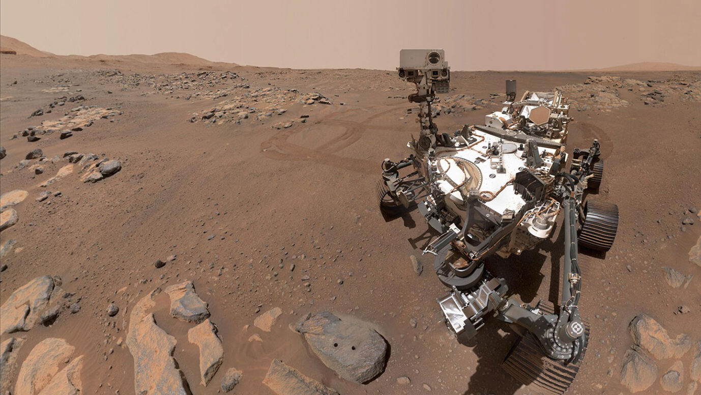 The Perseverance rover took a selfie, a composite of dozens of images, over a rock named Rochette in September 2021.  JPL-CALTECH/NASA, MSSS