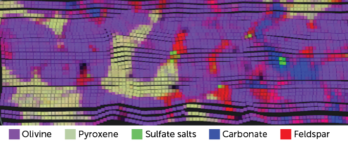 Espectrometría de rayos X de una roca desgastada del suelo del cráter Jezero