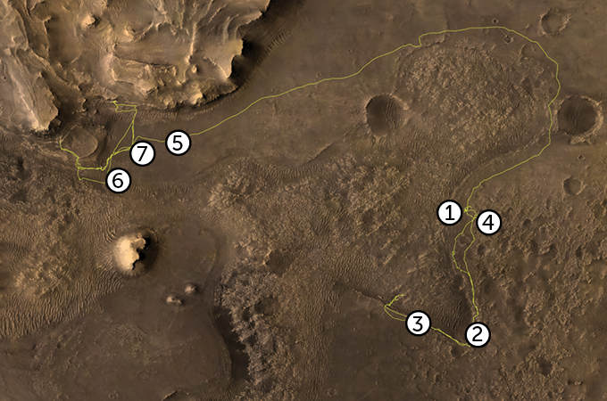Mapa de dónde ha viajado el rover Perseverance de la NASA en Marte