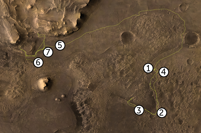 Map of where NASA's Perseverance rover has traveled on Mars