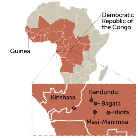 map showing countries where the dominant form of sleeping sickness is endemic