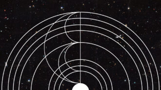 An image of a white half circle at the bottom-center on a starry background. There are 8 arches spreading away from the circle.