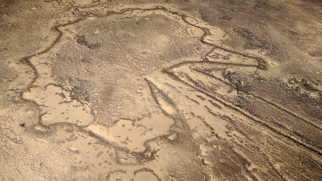 An overhead photo of a massive ancient hunting trap in Jordan.