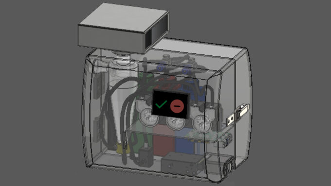 A 3-D rendering of a coronavirus detector.