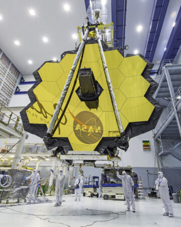 The James Web Space Telescope is pictured at the Goddard Space Flight Center in 2017.