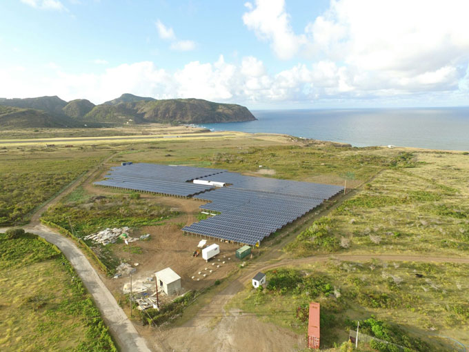 A photo of a solar farm which provides electricity to the Caribbean island of St. Eustatius.