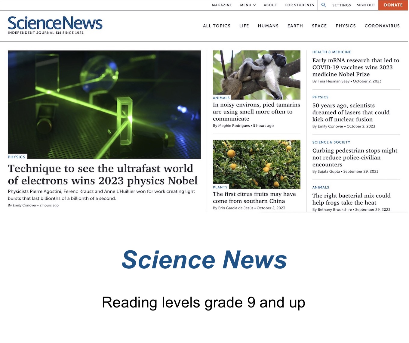 Science News Learning Classroom resources for educators
