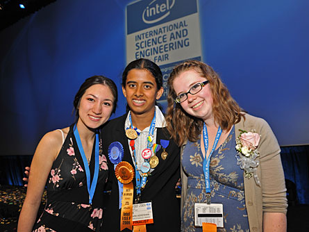 Li Boynton, 17, of Houston; Tara Adiseshan, 14, of Charlottesville, Va.; and Olivia Schwob, 16, of Boston were the top three winners of the Intel International Science and Engineering Fair 2009. Each received a $50,000 scholarship from the Intel Foundation.