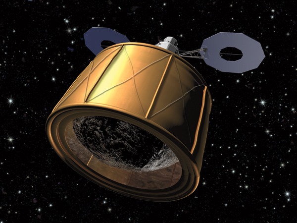 illustration of ARM mission with bag capturing asteroid