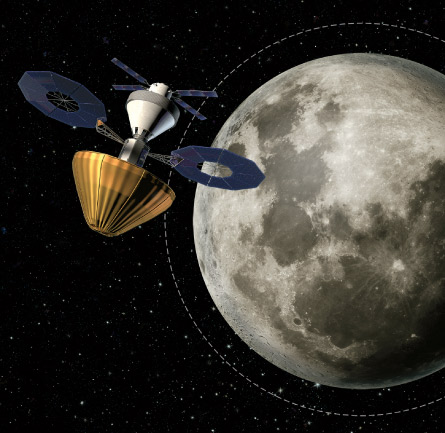 illustration of bagged asteroid in moon orbit