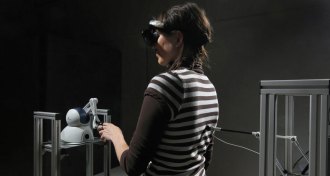 volunteer wearing virtual reality headgear