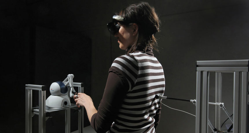 volunteer wearing virtual reality headgear