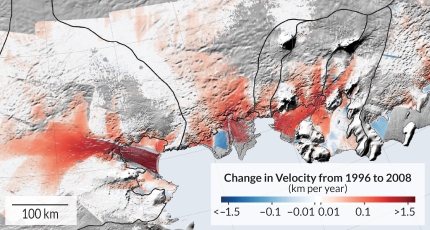 map of collapse of West Antarctica’s glaciers