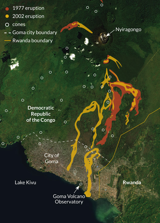 map of Nyiragongo eruptions