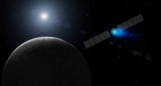 illustration of Dawn spacecraft approaching Ceres
