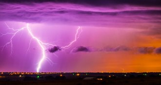 Lightning illuminates the sky during a storm in Weld County, Colo.