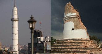 Dharahara Tower before and after the 2015 Nepal Quake