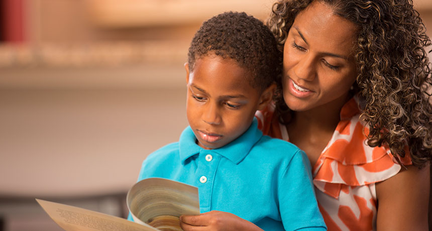 mother reading to son
