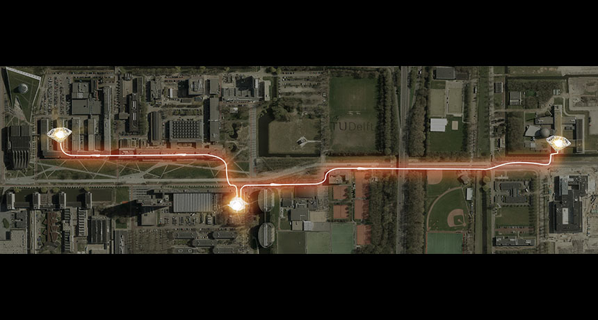 Electrons traveling across Delft University Campus