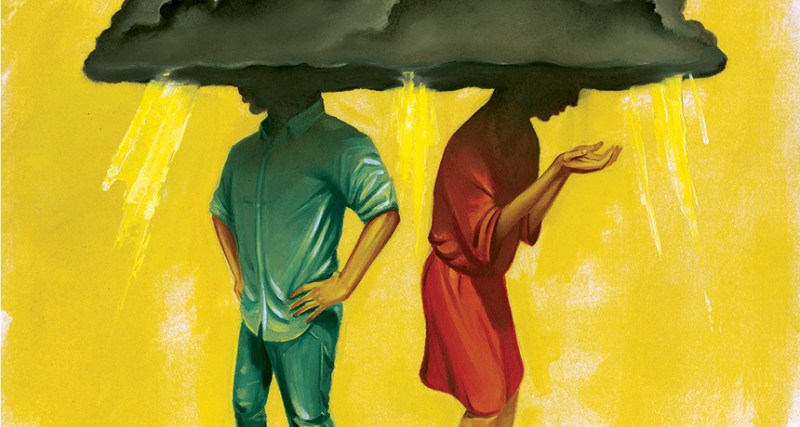 Illustration of stressed man and woman